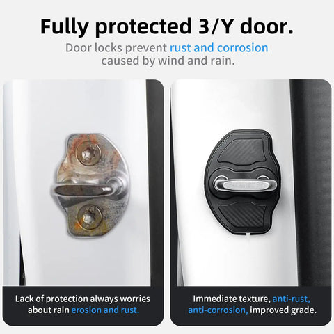 Rusty car door lock vs protected lock with TPE Door Shock Absorber For Tesla Model 3 And Model Y 2017 To 2026 Carbon Edition