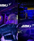 Twinkle Fiber Optic Star Ceiling Light Kit 415 Pieces in car interior, RGBW glow, Bluetooth app control, vibrant blue ambiance.