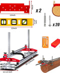 Chainsaw Mill With Lumber Guide Brackets Portable Sawmill Kit Converts Into Three Sizes For Independent Use Fits 14 To 36 Inch Planking Bar No Fuss Setup Durable Aluminum And Steel Cut Guide Set displayed with components including brackets, level tool, and screws.
