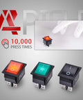 3 Pack Rocker Toggle Switches 2-Position On Off DPST 4 Pins With Red LED For Boat Marine Use AC 125V 20A Or 250V 16A Panel Mount Durable, Easy-Install Electrical Switches, red, green, black