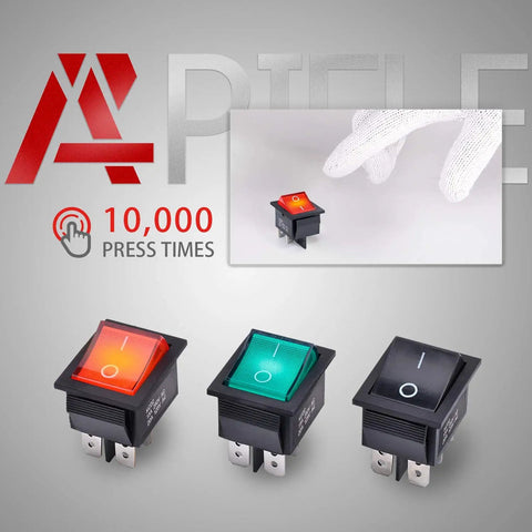 3 Pack Rocker Toggle Switches 2-Position On Off DPST 4 Pins With Red LED For Boat Marine Use AC 125V 20A Or 250V 16A Panel Mount Durable, Easy-Install Electrical Switches, red, green, black