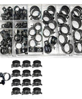 Premium 154 Piece Hose Clamps Kit For Cars With Heavy Duty Fuel Line And Coolant Clips Plus Pliers Tool Perfect Autorepair Set For Pros And DIYers, black hose clamps in organizer box