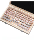 83 Piece High Precision HSS Gauge Block Set Delivering Dead On Accuracy With Rock Solid Durability For Router And Table Saw Woodworking Calibration Gauges in open box displaying steel blocks.