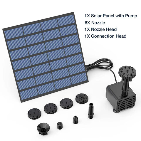 DIY Solar Water Pump Kit For Outdoor Water Features With Six Nozzles Solar Powered Fountain Pump For Bird Bath Ponds Garden And Fish Tank