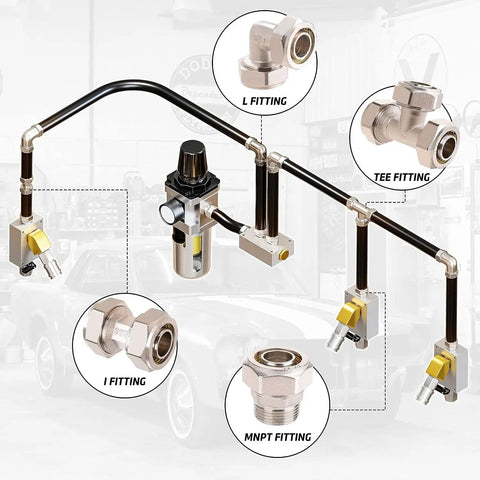 Garage Ready 3/4 Inch Straight Air Line Fittings Kit With 3/4 Inch Male NPT Adapters Nickel Plated Brass Compression Style