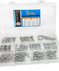 188-Piece Hitch Pin Clip Kit With R Clips And Hair Pin Retaining Pins, organized in clear plastic case.
