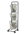 Three-Tier Laundry Cart On Wheels With Heavy-Duty Wire Baskets and Removable Bins for Clothes Storage