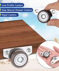 Four 1.25 Inch Small Low Profile Caster Wheels With Steel Top Plate For Furniture Drawers DIY Projects Mini Fixed Casters