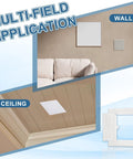 Slick White Abs Plastic Drywall Access Panel Five By Five Inch Wall Hole Cover installed in wall and ceiling for utility access.