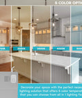Ultra Thin 6 Inch LED Recessed Light Kit With 14W Dimmable Wet Rated Wafer Lights, showing 5 color temp options in a kitchen