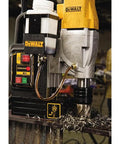 Close-up of Heavy Duty Magnetic Drill Press With Dual Speed Gears And Rapid Change Chuck System Powered By A Rugged Ten Amp Motor.