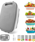 9 In 1 Collapsible Cutting Board With Colander For Camping And Outdoor Kitchens, gray board and various food preparation uses