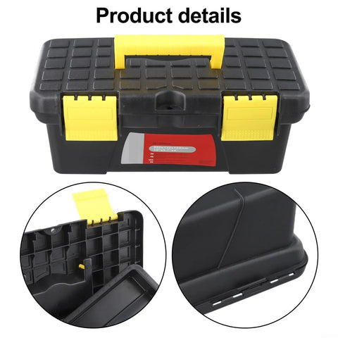 Two Layer Portable Plastic Toolbox For Electricians And Carpenters 10 Inch Handy Tool Organizer Case black with yellow latch