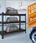 Beefy Heavy Duty 3 Tier Metal Garage Shelving Unit For Storage With 1320 Lb Total Capacity Adjustable Shelves 40 Inches Wide 18 Inches Deep 36 Inches High Ideal For Reptile Tanks Aquariums Pantry And Garage Black, 3-tier black metal rack