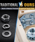 100 Pack 1/4-20 Lock Nuts With External Tooth Washers Heavy Duty Zinc Plated Steel Hardware For Rock Solid Builds. Comparing traditional and improved lock nut designs.