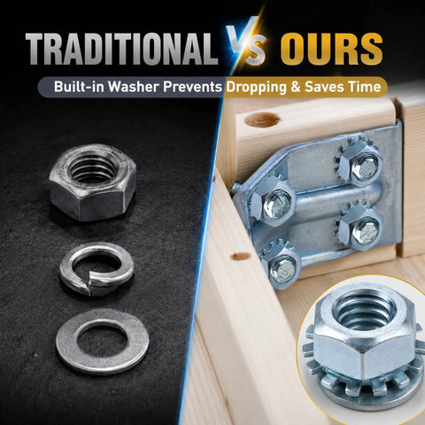100 Pack 1/4-20 Lock Nuts With External Tooth Washers Heavy Duty Zinc Plated Steel Hardware For Rock Solid Builds. Comparing traditional and improved lock nut designs.