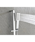 Wall Mounted Waterfall Rain Shower System with 3 Body Sprays & Handheld featuring a chrome handheld showerhead spraying water.