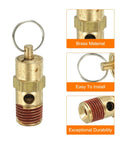 Front view of brass 1/4 in NPT safety valve with ring for air compressor.