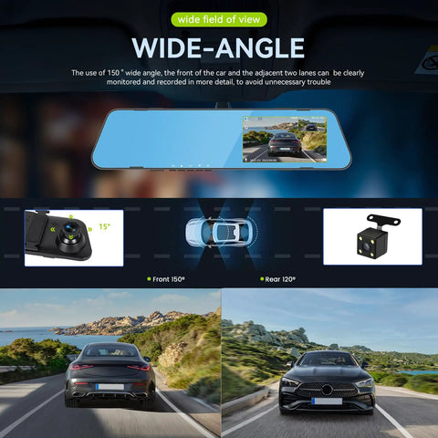 Infographic of 4.5 Inch Mirror Dash Cam With Front And Rear Cameras 1080P Display Dual Lens Loop Recording 150 Wide Angle