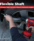 Hands using Powerhouse 21V Max Cordless Drill Driver Kit With Dual Batteries And Fast Charger 26 Accessories In Sturdy Case 30Nm Torque 2 Speed 24 1 Clutch 3 8 Inch Keyless Chuck Compact Electric Drill For Home Improvement And DIY Projects on car fender.