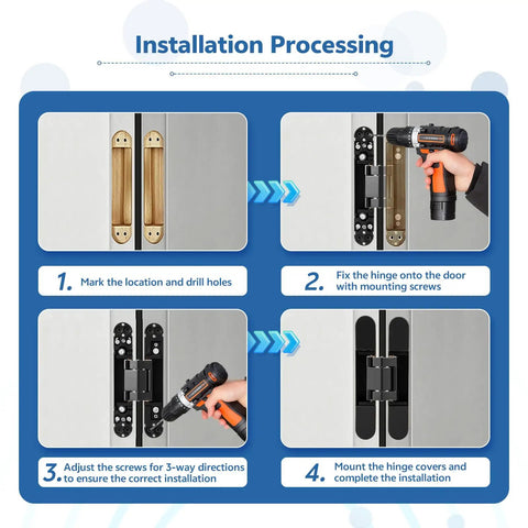 Installation process for Heavy Hitter Hidden Door Hinges 2 Pack, 6 Inch Concealed Pivot Hardware for secret bookcase entry.