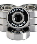 Stacked set of ABEC 9 High Speed Skateboard Bearings Set Of 8 for skateboards, longboards, inline skates, scooters, pre-lubricated.