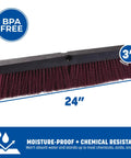 Pro Grade Heavy Duty 24 Inch Floor Sweep With Stiff Polypropylene Bristles for cleaning chemical spills and moisture resistance