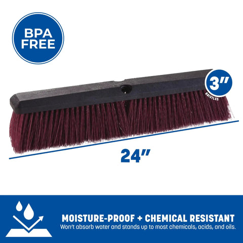 Pro Grade Heavy Duty 24 Inch Floor Sweep With Stiff Polypropylene Bristles for cleaning chemical spills and moisture resistance