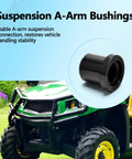 Eight Piece Heavy Duty Suspension Bushing Kit For John Deere Gator Upper Lower Control Arm Flanged Sleeve Isolators Replaces M158746 showing black A-arm bushing, enhances vehicle handling stability.