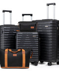 Cosbarn 5-piece ABS hard-shell luggage set with spinner wheels; three black suitcases and two accessory bags