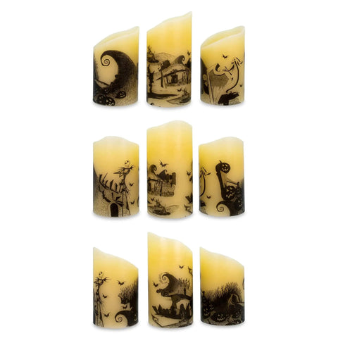Nightmare Before Christmas LED Flickering Flameless Candles Set Of 3 With Auto Timers For Totally Spooky Halloween Decor front view