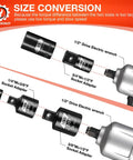 Impact Socket Adapter Set One Quarter Inch To One Half Inch SAE Drive Square Reducers And Adapters Four Piece Heavy Duty Chromoly Steel Laser Marked For Quick Identification with impact wrench.