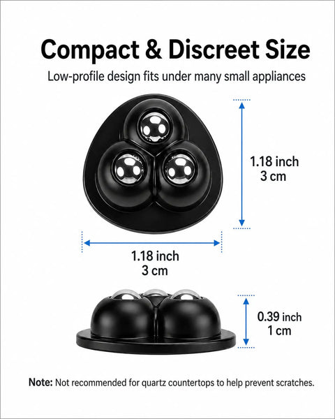 Zero Friction Heavy Duty Appliance Casters And Rollers Silent Silicone Feet For Kitchen Countertops, compact black size for small appliances.