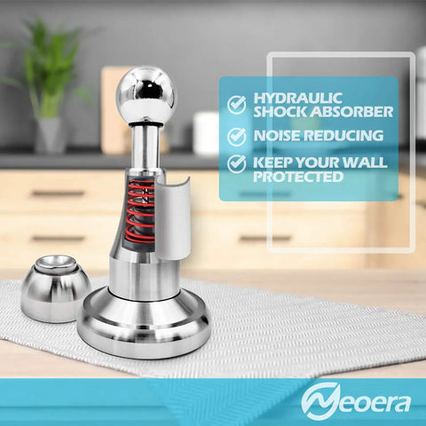 Magnetic Door Stopper With Hydraulic Shock Absorbent Tech, 304 stainless steel, shown in a kitchen setting