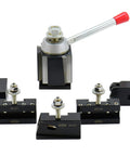BXA Wedge Quick Change Tool Post Set For Lathe 10 To 15 Inch Swing Six Piece 202-9475 L Pro Grade Kit displayed front view