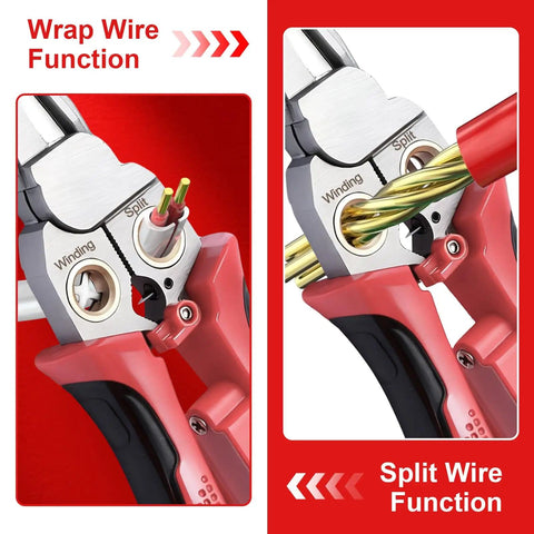 8-In-1 Wire Stripping Pliers With Voltage Tester For Live And Neutral Wires 12-250V demonstrating wrap and split wire functions
