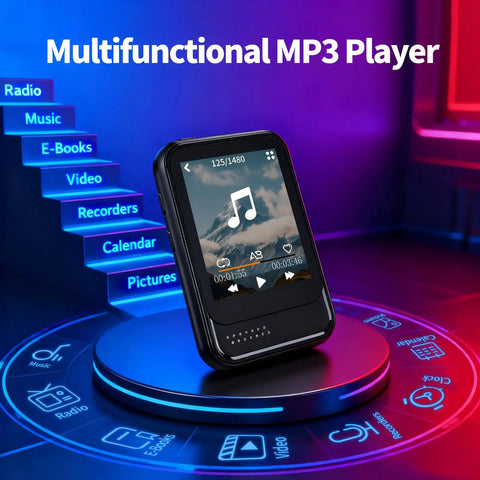 Bluetooth 5.4 Portable Mini Music Player with Built In Speaker And Micro SD Slot Supports FM Radio Video And Voice Recorder Earphones