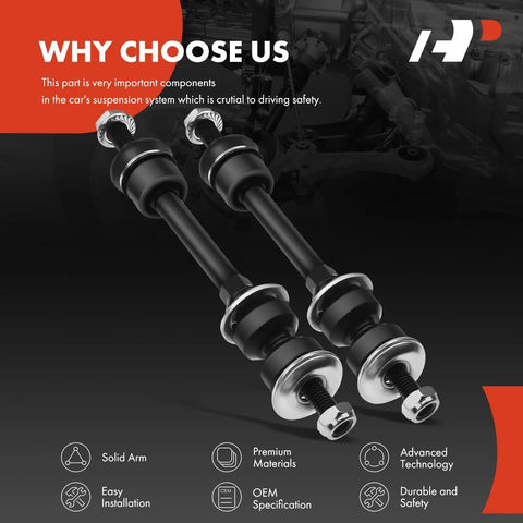 Two black steel front stabilizer bar links for Ford F-150/Lincoln Mark LT with straight sway bars