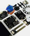 Dope M10 Python IoT Kit with sensors and 2.8-inch touch screen components displayed including servo, camera, and LED ring