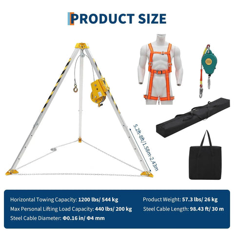 Heavy Duty Confined Space Tripod Kit With Ironclad Stability And Butter Smooth 1200 Pound Manual Winch Pulling For Manhole Rescue Fall Protection And Nasty Tight Space Jobs