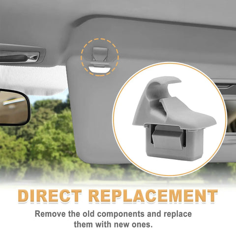 Two Pack Sun Visor Clip Holder For Mitsubishi Outlander Lancer Evo X ASX 2012 2016 Replacement MR654343 MR654610, grey clip shown installed