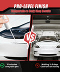Pearl White Multi Coat PPSW Touch Up Paint For Tesla Model Y, 3, X, S 0.4 Fl Oz Scratch Repair Pen 2 In 1 being used on a car bumper