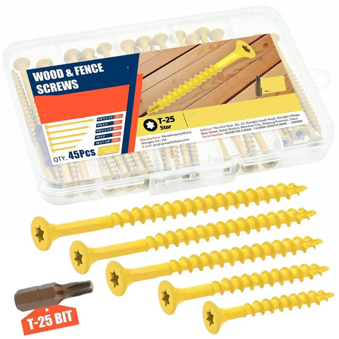 Two Pack Torx Star Drive Flat Head Wood Screws Carbon Steel M3x20mm Kit For Quick Easy Wood Assemblies With Heavy Duty Concealed Joints Self Tapping Design Ideal For DIY Projects And Furniture, yellow T25 wood screws kit
