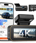 4K Front And 1080P Rear Dash Cam With 5GHz WiFi 6, 4G LTE Remote Access, GPS Tracking, HDR Night Vision pictured with smartphone app