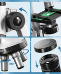 Awesome Kids Microscope Kit With 67 Pieces For Real Science Fun From 100X To 1200X, Includes 12 Prepared Slides, 45 Blank Slides, 5 Cover Slides, Plastic Tweezers, Dropper, 4 Collection Bottles, Culture Dish, Storage Box And More STEM Gear microscope close-up with 1200x and 360° focus control