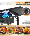 Single Burner Gas Stove With Side Shelf 100,000 BTU Portable Propane Stove flame and regulator detail
