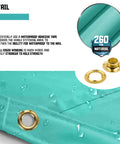 Close-up of 8x28 Foot Waterproof Shade Cloth With Grommets Sun Shade Sail Rectangle Turquoise 260 GSM with water droplets.