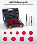 Bearing Press Kit 43 Pcs Bearing Race And Seal Driver Set with red bushings, tools, and storage case, shown open