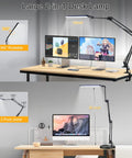 LED Desk Lamp With Clamp And Base Two In One Desk Light with 50.7 Inch Adjustable Arm shown on desk with monitors