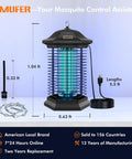 Bug Zapper Outdoor Indoor 18W Power 4400V Grid Mosquito Trap For Patio Backyard Home with measurements and power cord visible.
